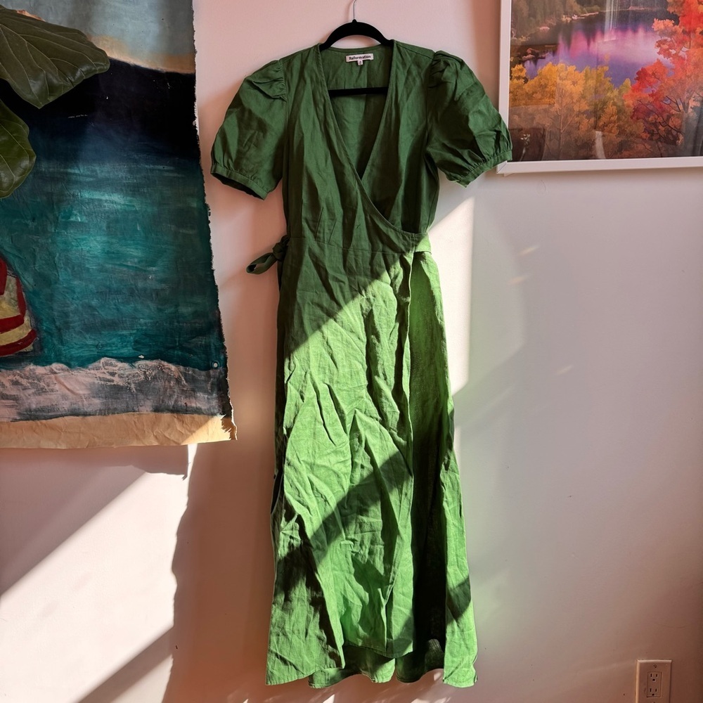 NWOT Reformation Weiss Linen Dress Kelly Green Size XS - Picture 4 of 6
